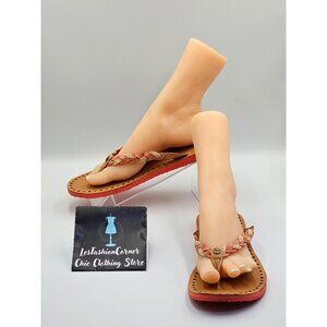 Ugg Australia Women's Tan Coral Leather Navie Braided Flip Flops Size 11 2641
